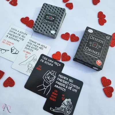 Jogo Baralho Erótico para Casais Desejos e Drinks Diversão ao Cubo com 50 cartas