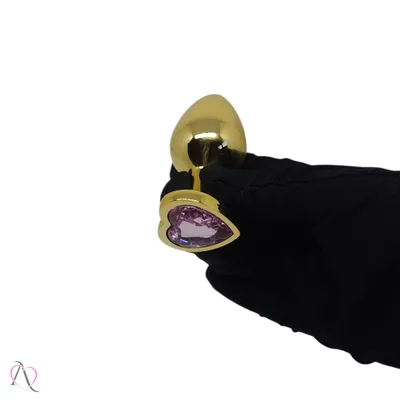 Plug Anal de Coração Dourado Tamanho Médio cor Rosa