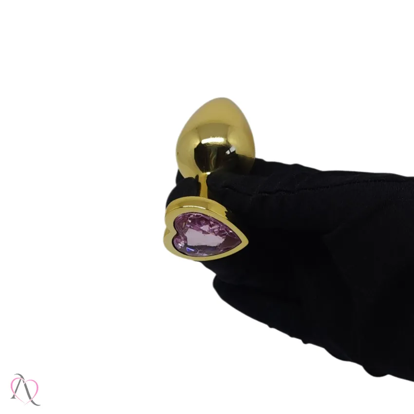 Plug Anal de Coração Dourado Tamanho Médio cor Rosa