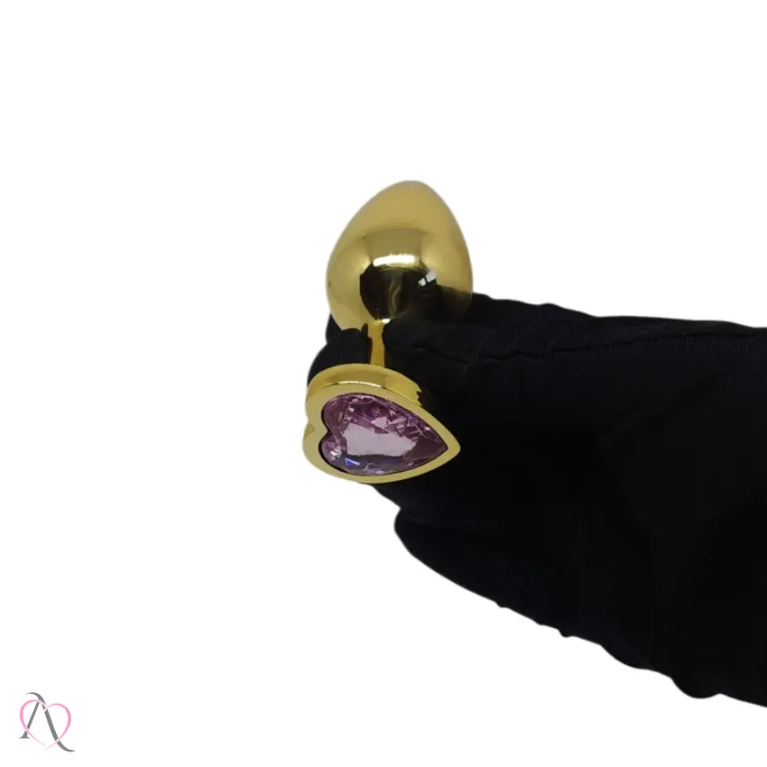 Plug Anal de Coração Dourado Tamanho Médio cor Rosa