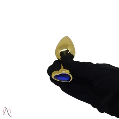 Plug Anal de Coração Dourado Tamanho Médio cor Azul