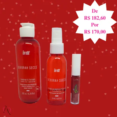 Kit Autocuidado - 1 Sabonete Íntimo, 1 Bruma Pélvica Aromática e 1 Gloss de Cereja