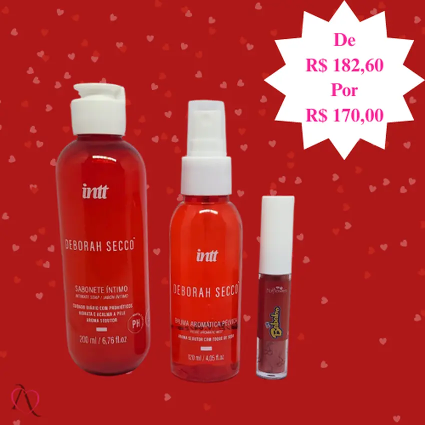 Kit Autocuidado - 1 Sabonete Íntimo, 1 Bruma Pélvica Aromática e 1 Gloss de Cereja