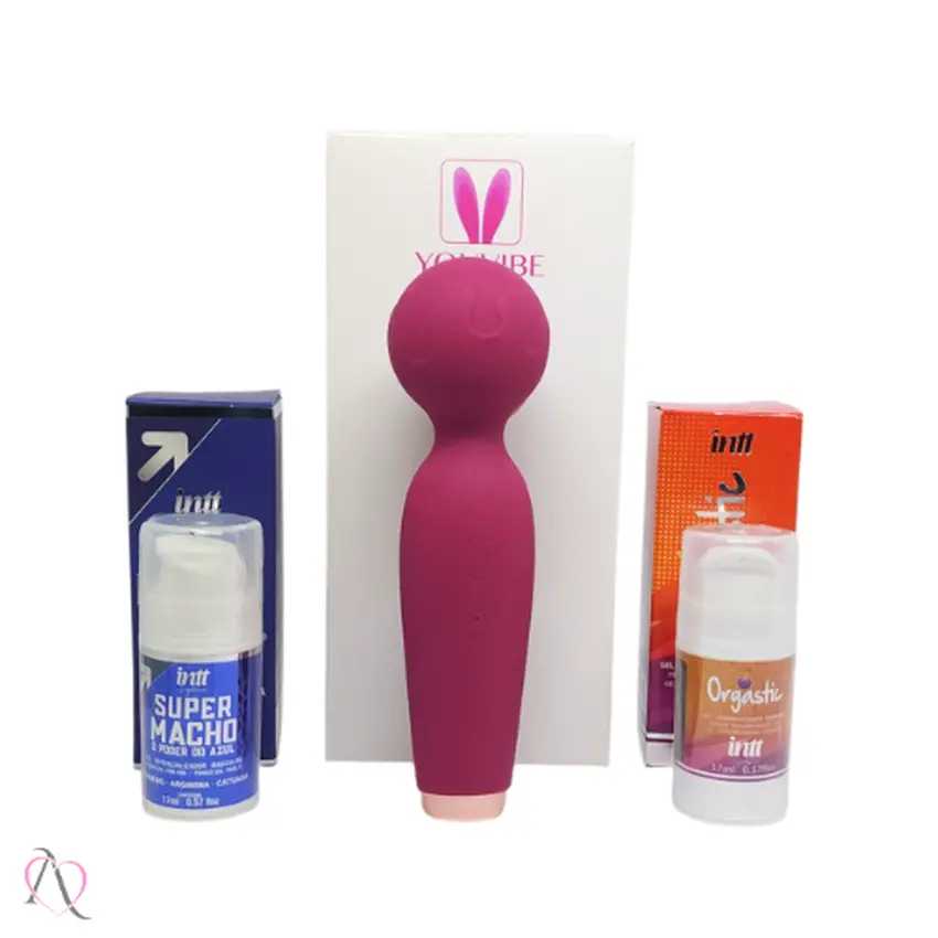 Kit Casal Romântico - 1 Estimulante Masculino Super macho, 1 Estimulante Feminino Orgastic e 1 Vibrador Varinha Mágica