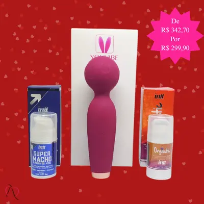 Kit Super Orgastic - 1 Estimulante Masculino Super macho, 1 Estimulante Feminino Orgastic e 1 Vibrador Varinha Mágica