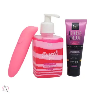 Kit Presente Romântico - 1 Vibrador Golfinho, 1 Hidratante Para Virilha Sweet Glow e 1 Lubrificante Beijável Babalub