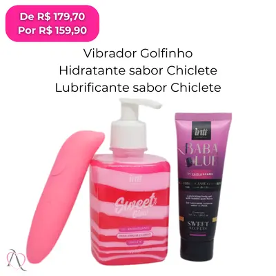 Kit Presente Romântico - 1 Vibrador Golfinho, 1 Hidratante Para Virilha Sweet Glow e 1 Lubrificante Beijável Babalub