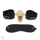 Kit Novas Experiências - 1 Vela Beijável de Chocolate, 1 Algema de Couro e 1 Venda Tapa Olho - imagem 1