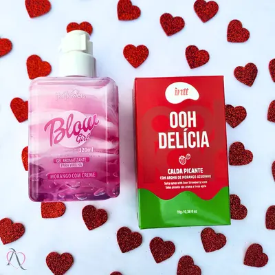 Kit Moranguinho - 1 Hidratante para Virilha Blow Girl e 1 Gel Beijável para Sexo Oral Oh Delicia Morango Azedinho