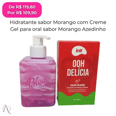 Kit Moranguinho - 1 Hidratante para Virilha Blow Girl e 1 Gel Beijável para Sexo Oral Oh Delicia Morango Azedinho