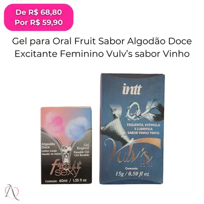 Kit Noite Maravilhosa - 1 Excitante Feminino Vulv's Sabor Vinho e 1 Gel para Oral Fruit Algodão Doce