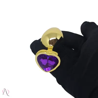 Plug Anal Médio Coração Dourado cor Roxo