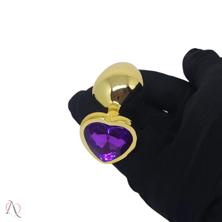 Plug Anal Tamanho Médio Coração Dourado cor Roxo