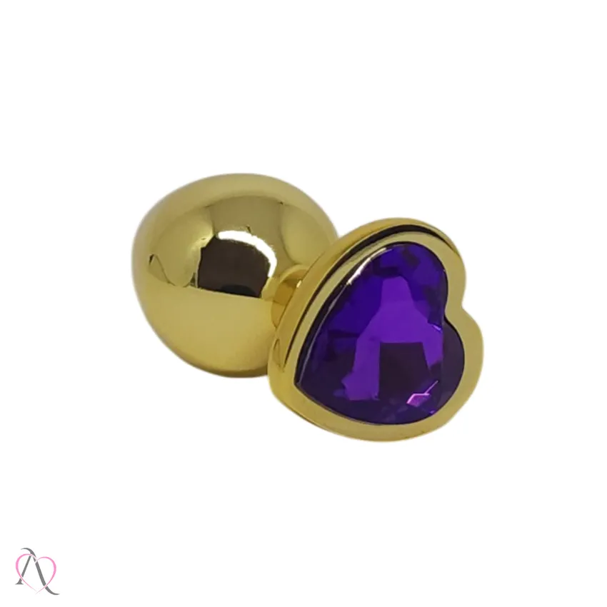 Plug Anal Tamanho Médio Coração Dourado cor Roxo