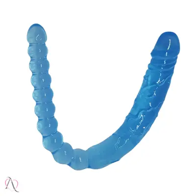 Pênis duplo em Silicone Azul com Esferas 45cm