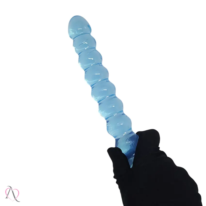 Pênis duplo em Silicone Azul com Esferas