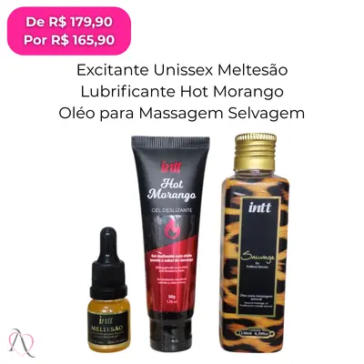 Kit Noite Feliz - 1 Estimulante Meltesão, 1 Lubrificante Beijável Hot Morango e Óleo para Massagem Sauvage