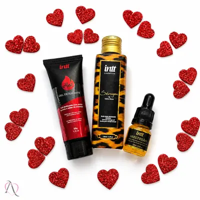Kit Noite Feliz - 1 Estimulante Meltesão, 1 Lubrificante Beijável Hot Morango e Óleo para Massagem Sauvage