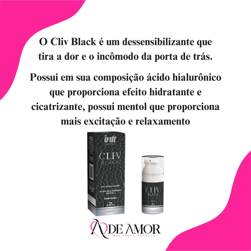 Cliv Black Intt Dessensibilizante Anal Sexo Anal Sem Dor possui Acido Hialurônico 17g