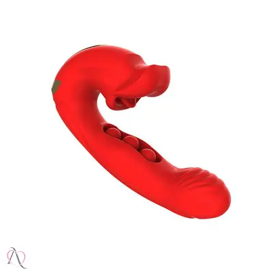 Vibrador de Ponto G com Bolinhas e com Movimento de Boca Vermelho Linguinha