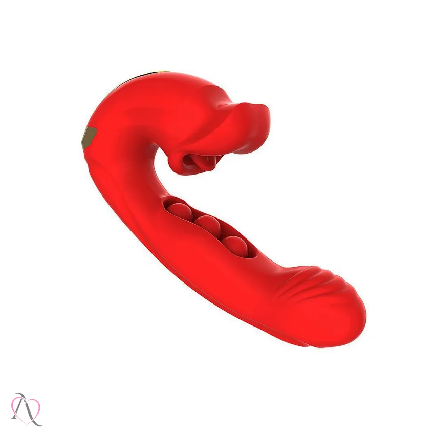 Vibrador de Ponto G com Bolinhas e com Movimento de Boca Vermelho