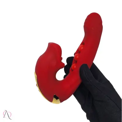Vibrador de Ponto G com Bolinhas e com Movimento de Boca Vermelho Linguinha