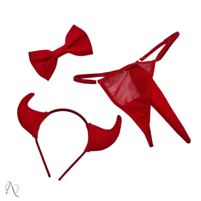 Mini Fantasia Diabinha Sensual com 3 Itens Calcinha, tiara e gravatinha - Yaffa Lingerie