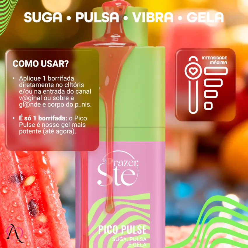 Excitante Pico Pulse Suga, Pulsa, Vibra e Esfria sabor Picolé de Melancia 16g