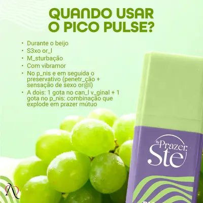 Excitante Pico Pulse Suga, Pulsa, Vibra e Esfria sabor Picolé de Uva Verde