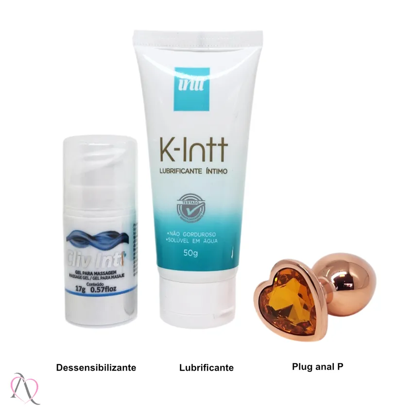 Kit Iniciante Anal Sem Dor - 1 Dessensibilizante, 1 Lubrificante K-Intt e 1 Plug Anal Pequeno