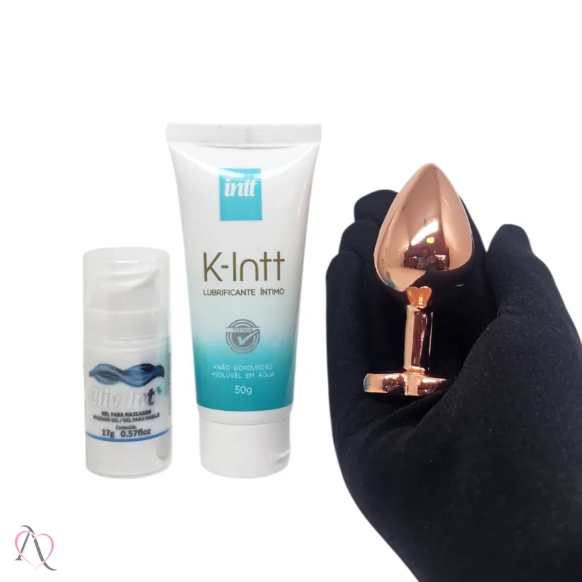 Kit Anal Sem Dor Com Plug - 1 Dessensibilizante Cliv Intt, 1 Lubrificante K-intt e 1 Plug Anal M