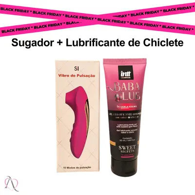 Kit Ela no Comando - 1 Sugador de Clitóris e 1 Lubrificante Beijável Sabor Chiclete