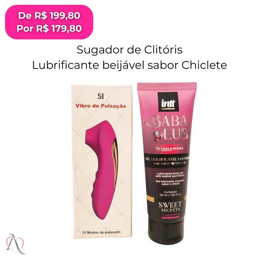 Kit Ela no Comando - 1 Sugador de Clitóris e 1 Lubrificante Beijável Sabor Chiclete