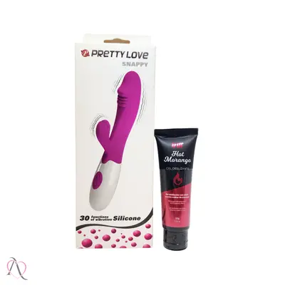 Kit Casal Iniciante 2 - 1 Vibrador Penetrável Snappy à pilha e 1 Lubrificante Beijável Sabor Morango que Esquenta 50g