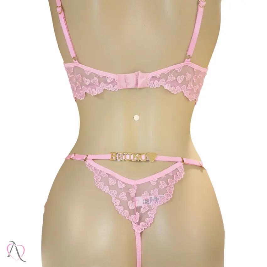 Lingerie Conjunto Glow Personalizável Rosa Tamanho M - Tallyta Moda Apimentada