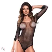 Body Transparente com Strass com Mangas Longas Cor Preto Tamanho Único Y2065 - imagem 2