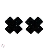 Par de Tapa Mamilo com formato de X Brilhante Cor Preto - imagem 2