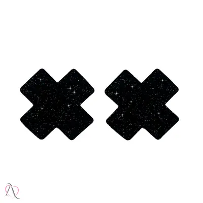 Par de Tapa Mamilo com formato de X Brilhante Cor Preto