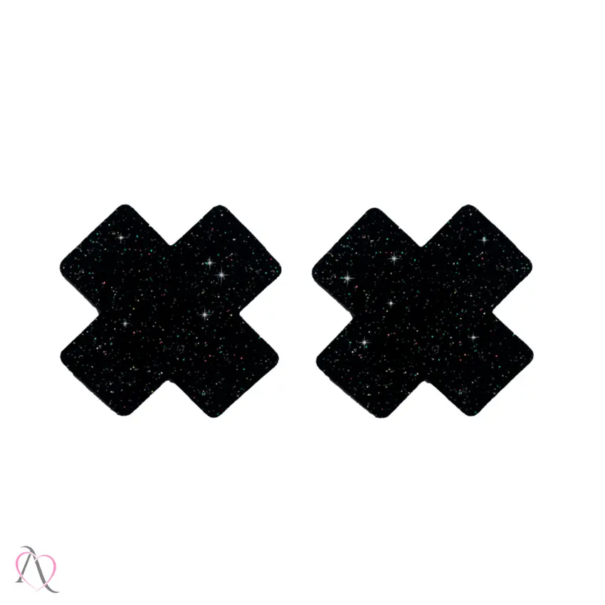 Par de Tapa Mamilo com formato de X Brilhante Cor Preto