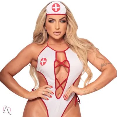 Fantasia Enfermeira Body com Frase Personalizavel até 10 Letras - Tamanho Único