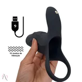 Capa Peniana com Anel e Vibrador Estimulador de Clitóris Cor Preto com 10 Modos de Vibração - imagem 4