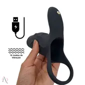 Capa Peniana com Anel e Vibrador Estimulador de Clitóris Cor Preto com 10 Modos de Vibração - imagem 4
