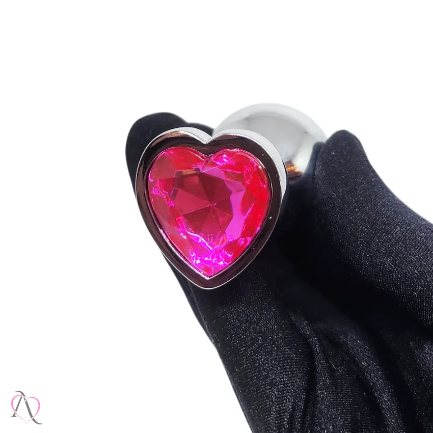 Plug Anal Médio cor Pink em Formato de Coração 8x3,4cm - Tamanho M