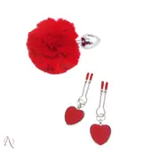 Kit Plug Anal P com Pompom, Grampo de mamilo, Gargantilha e Tiara cor Vermelho - imagem 3
