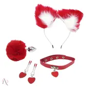 Kit Plug Anal P com Pompom, Grampo de mamilo, Gargantilha e Tiara cor Vermelho - imagem 5