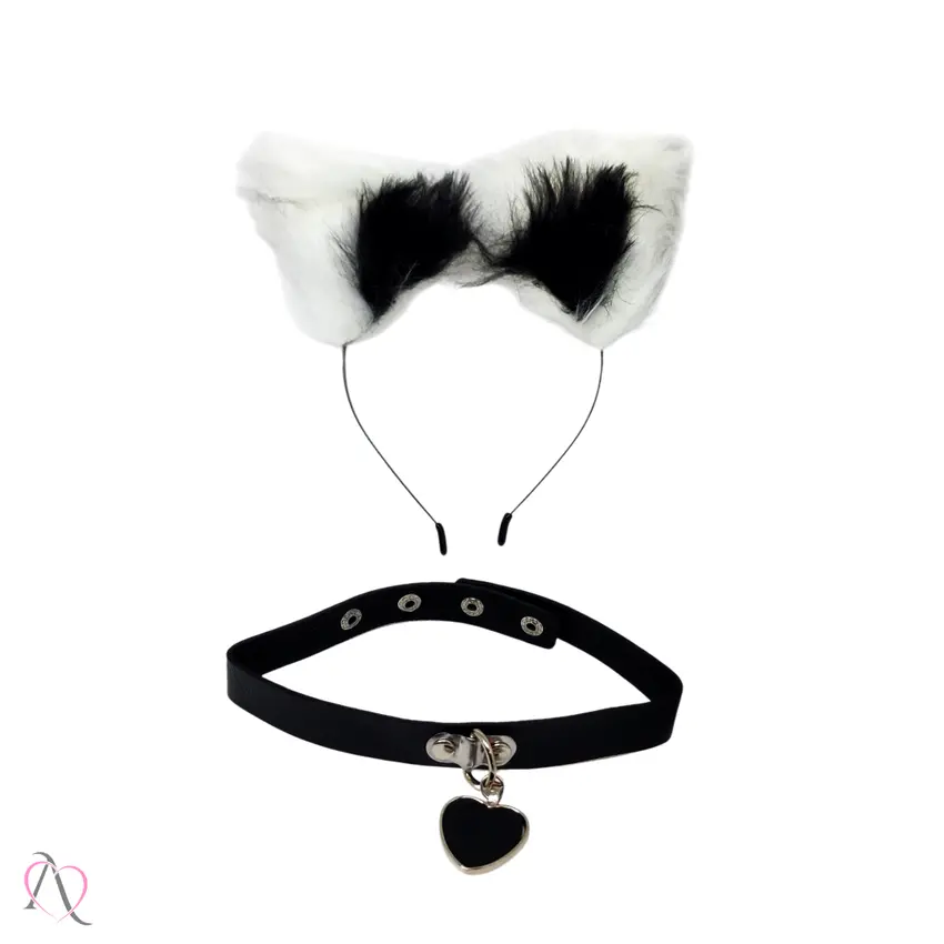 Kit Plug Anal P com Rabo, Grampo de Mamilo, Tiara e Gargantilha cor Preto