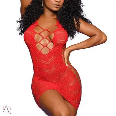 Vestido Arrastão com Strass cor Vermelho Tamanho Único - Y2126