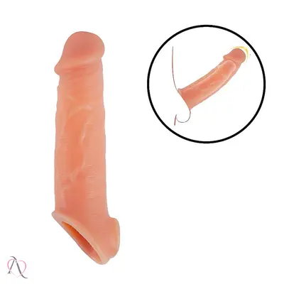 Capa Peniana Extensora 21x4cm com Anel Escrotal cor Bege - Interno 16cm