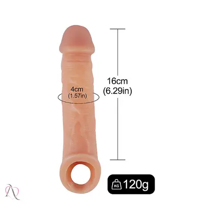 Capa Peniana Extensora 21x4cm com Anel Escrotal cor Bege - Interno 16cm