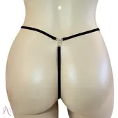 Calcinha Fio Dental com Pingente de Coelho da Playboy Cor Preto Tamanho Único Y5062 - imagem 1